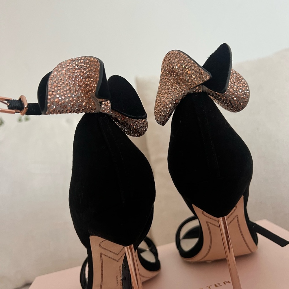 Sophia Webster Black Heels with Glittering Gold Bow